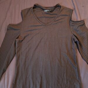 SHEIN Blue Ribbed Cut Out Long Sleeve Blouse